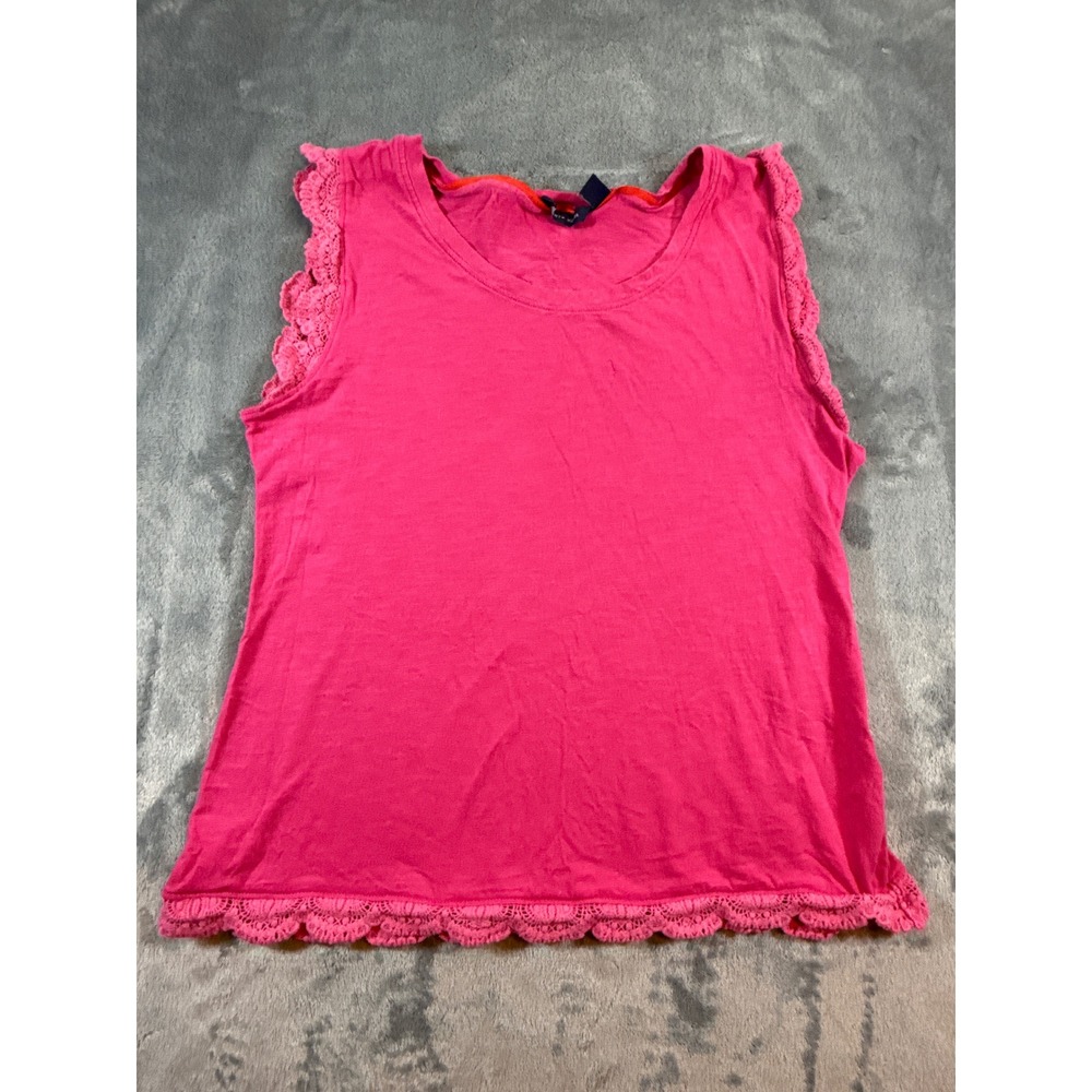 Tommy Hilfiger Pink Sleeveless Crochet Lace Trim Cotton Tank Top Large L/G